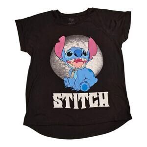 Disney Stitch Hi Low Cuffed Short Sleeve Graphic Tee Shirt Large